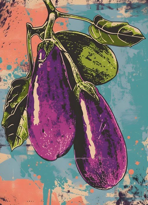 Vibrant Eggplant Art with Splattered Background