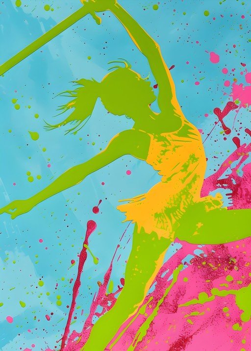 Vibrant Dancer Silhouette with Paint Splatter