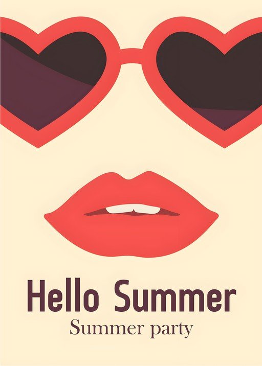 Hello Summer: Heart Sunglasses and Red Lips Poster