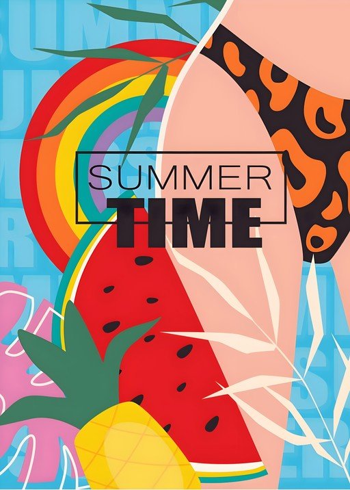 Vibrant Summer Time Graphic with Tropical Elements