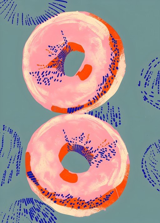 Abstract Pink Donuts with Blue and Orange Accents