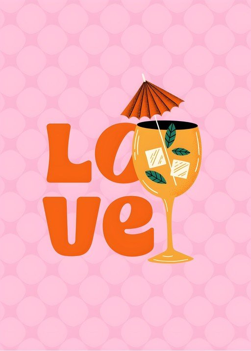 Love Cocktail with Orange Umbrella and Ice Cubes