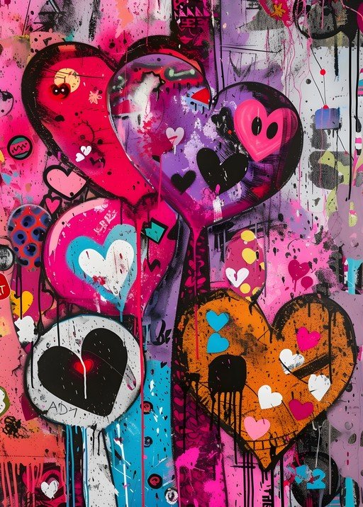 Vibrant Graffiti Heart Art with Pink, Purple, and Orange Hues