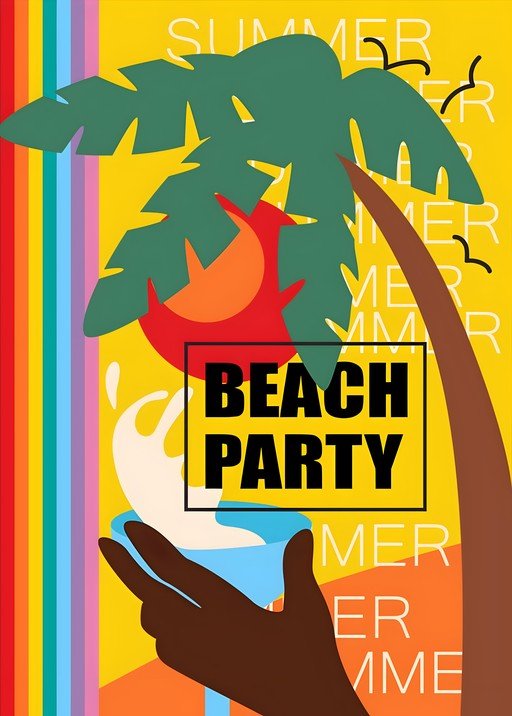 Vibrant Beach Party Invitation with Tropical Elements