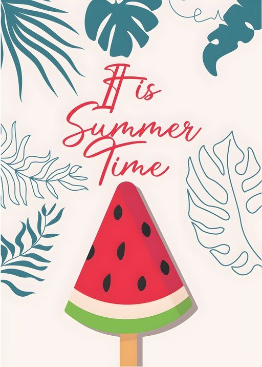 It Is Summer Time Watermelon Ice Pop Tropical Leaves