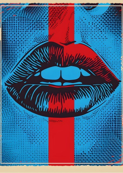 Pop Art Lips with Red and Blue Halftone
