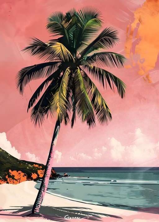 Tropical Palm Tree Beach Scene