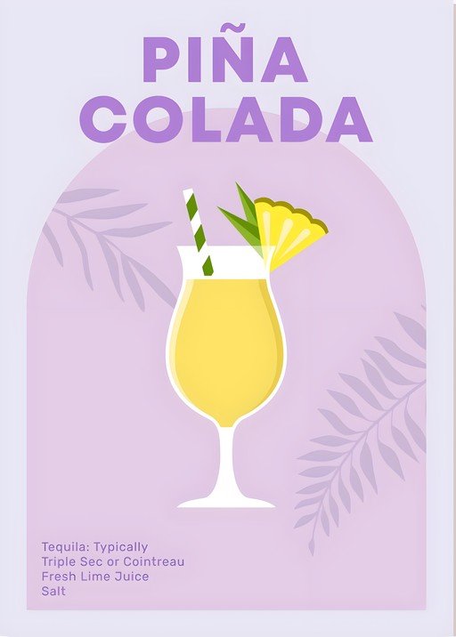 Piña Colada Cocktail Recipe and Illustration