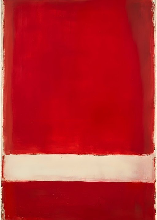 Abstract Expressionist Painting with Red and White Bands