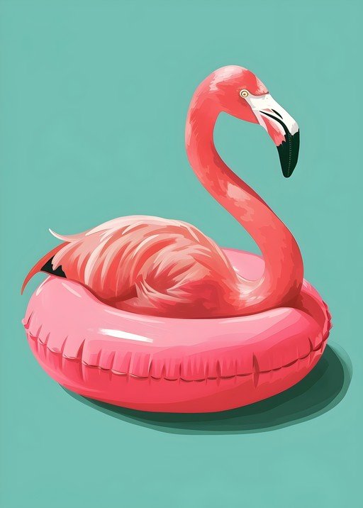 Pink Flamingo Floats on Inflatable Ring