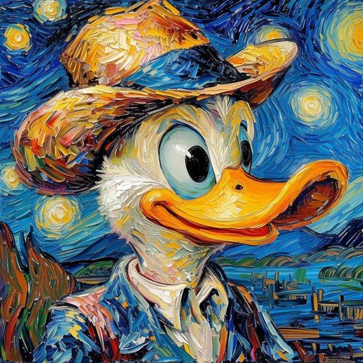 Donald Duck in Van Gogh's Starry Night Style