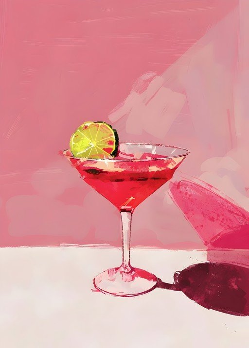 Vibrant Cosmopolitan Cocktail with Lime Slice