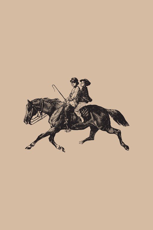 Vintage Illustration of Two Children Riding a Horse