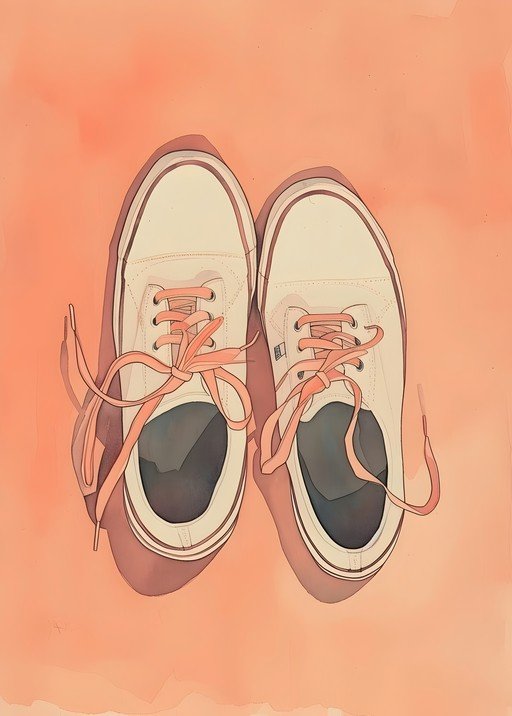 Pair of White Sneakers with Coral Laces