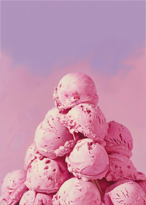 Pink Ice Cream Mountain Against Pastel Sky