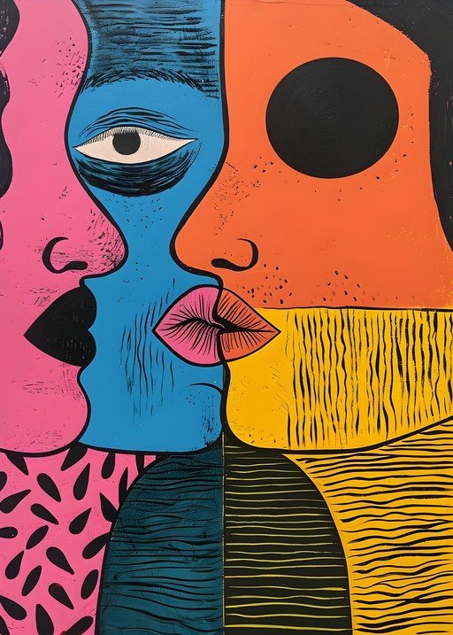 Abstract Faces in Bold Colors