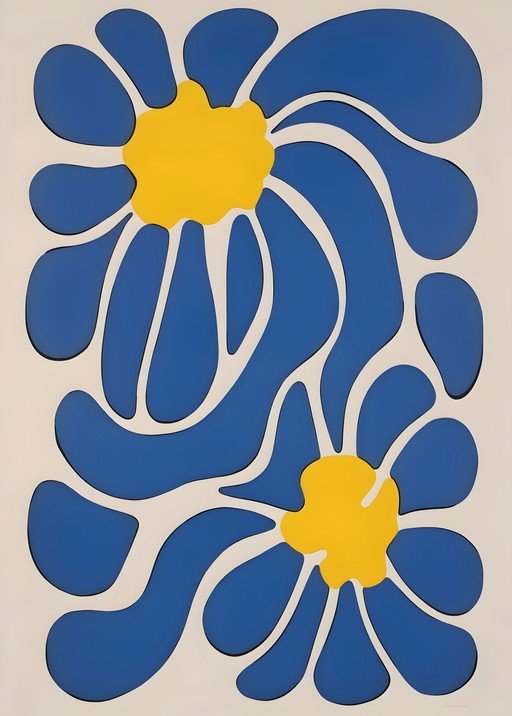 Abstract Blue and Yellow Floral Art