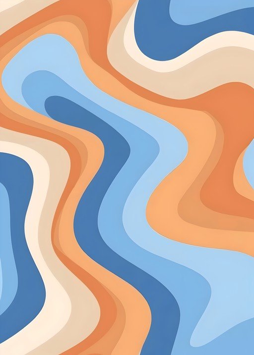 Retro Swirls: Abstract Orange, Blue, and Cream Waves