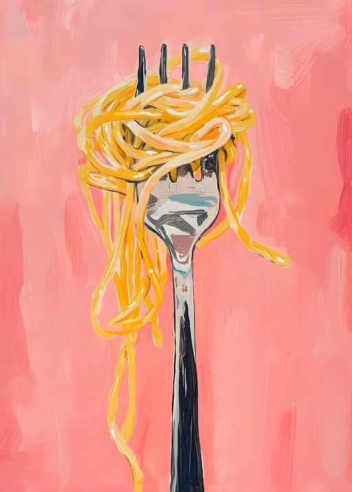 Spaghetti on Fork, Pink Background
