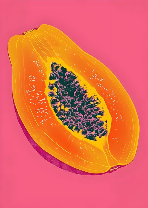 Vibrant Papaya Slice on Pink Background