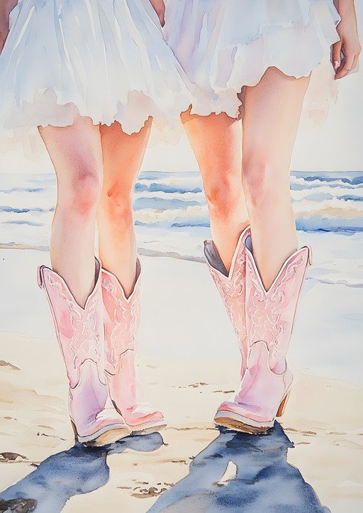 Pink Cowboy Boots on a Beach