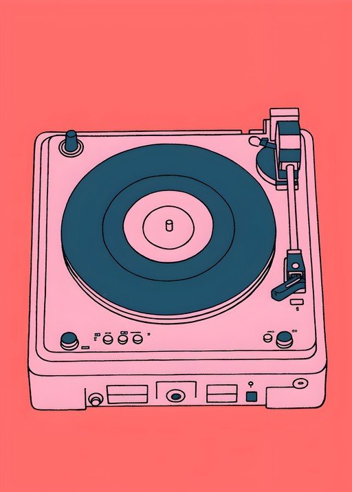Retro Turntable with Pink and Teal Color Scheme