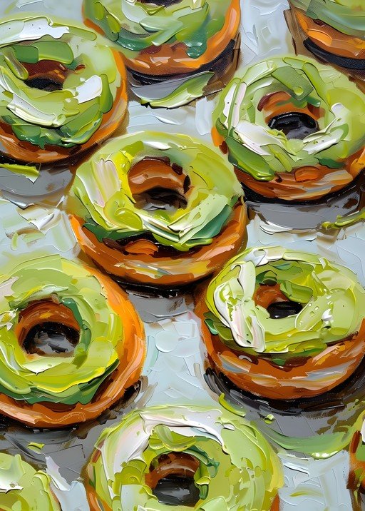 Textured Green Frosted Doughnuts Painting