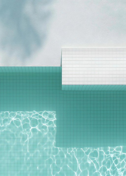 Minimalist Poolside Scene with Tiled Surfaces