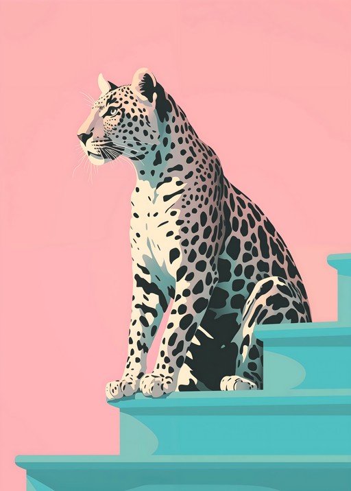 Stylized Leopard on Teal Steps