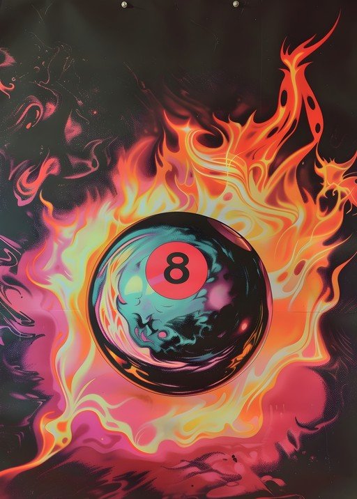Flaming 8 Ball with Abstract Swirls