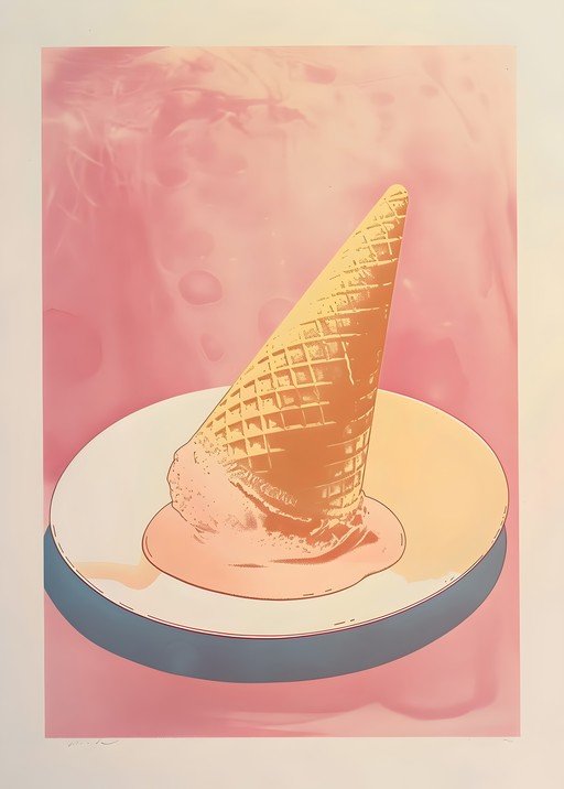 Melting Ice Cream Cone on Plate