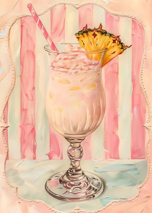Pink Pineapple Cocktail with Striped Background