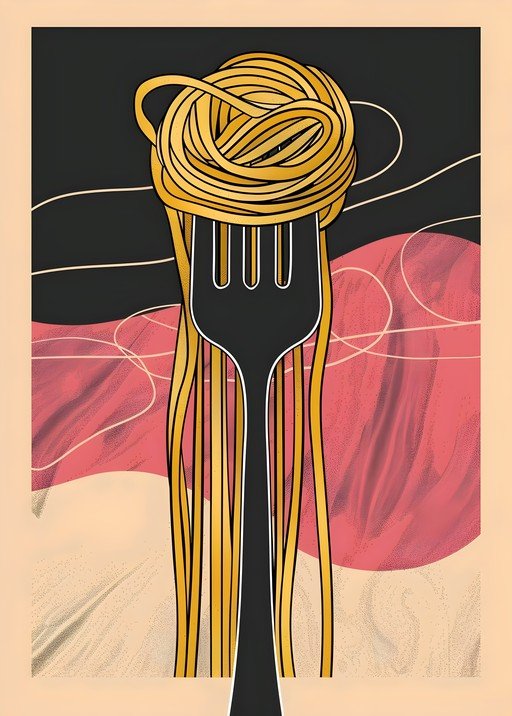 Spaghetti on Fork: Minimalist Food Art