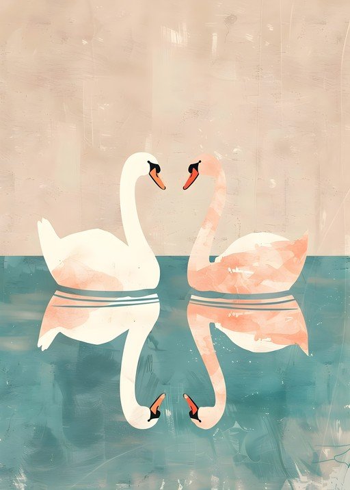 Two Swans Reflecting in Water