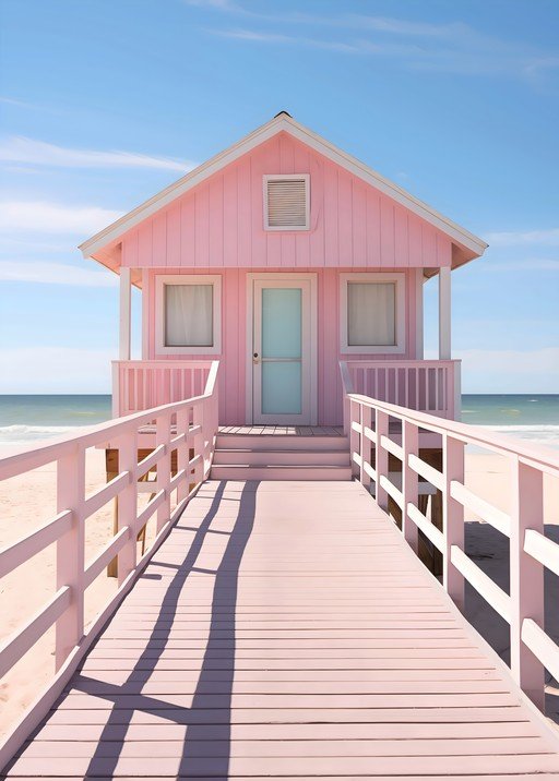 Pink Beach House with Boardwalk