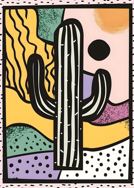 Abstract Cactus Art with Bold Colors and Patterns