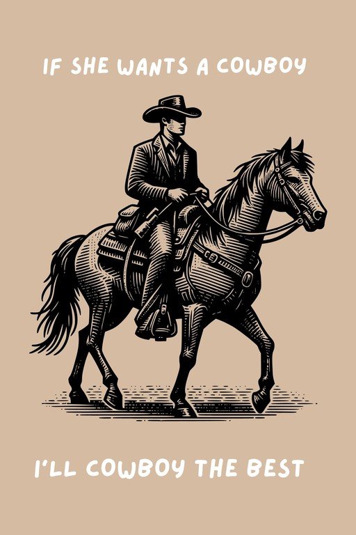 Cowboy Riding Horse with Text