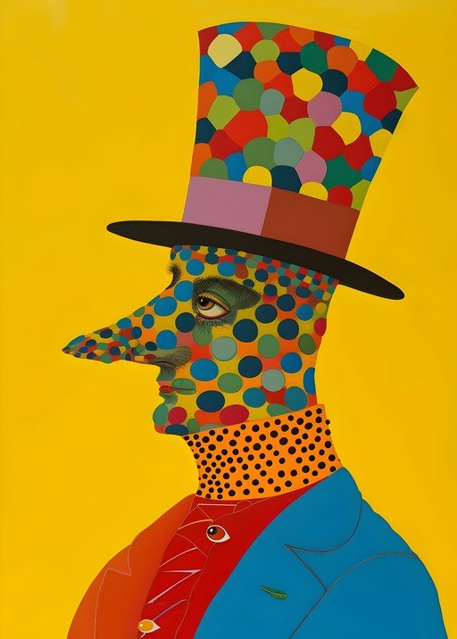 Surreal Portrait of a Polka-Dotted Man in a Top Hat