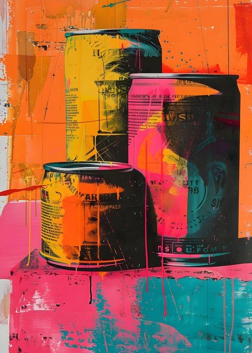 Vibrant Pop Art Cans with Graffiti Splatter