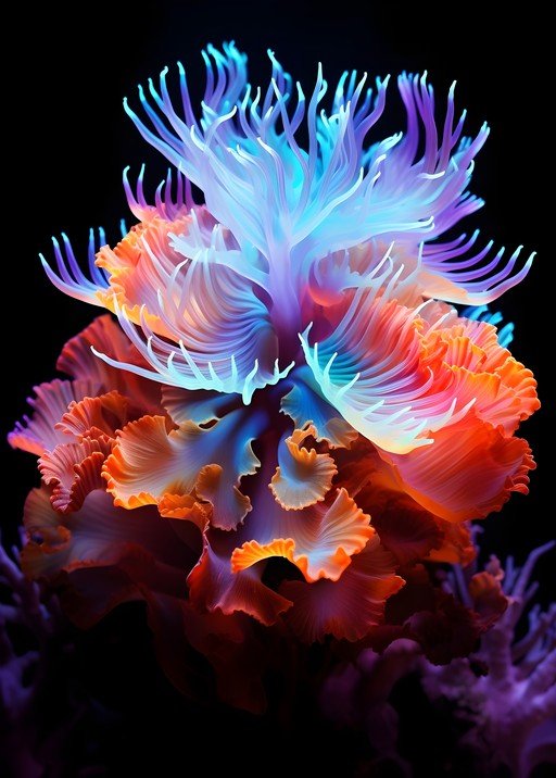 Vibrant Coral Anemone in Bioluminescent Glow