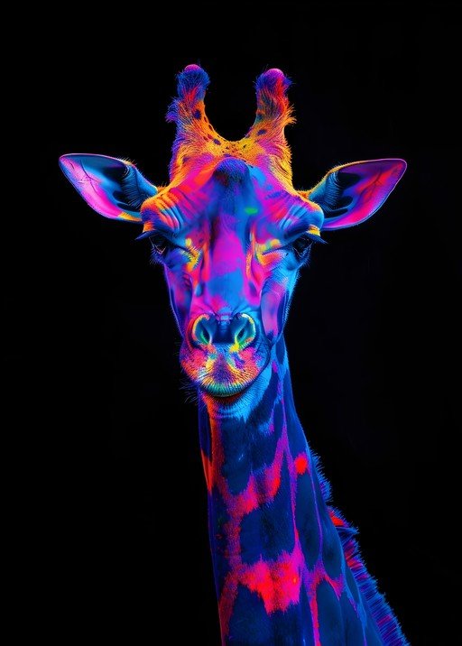 Vibrant Neon Giraffe Portrait