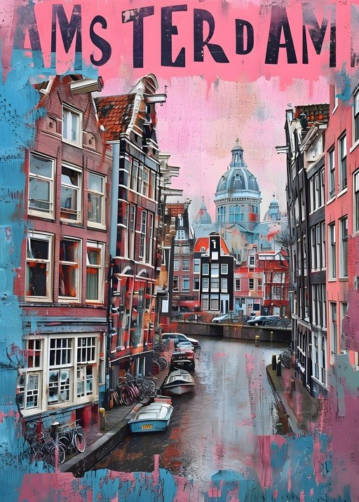 Vibrant Amsterdam Canal Scene with Graffiti Art