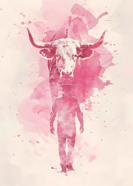 Cowboy and Bull Watercolor Art