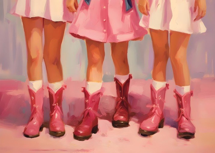 Children in Pink Cowboy Boots and Dresses