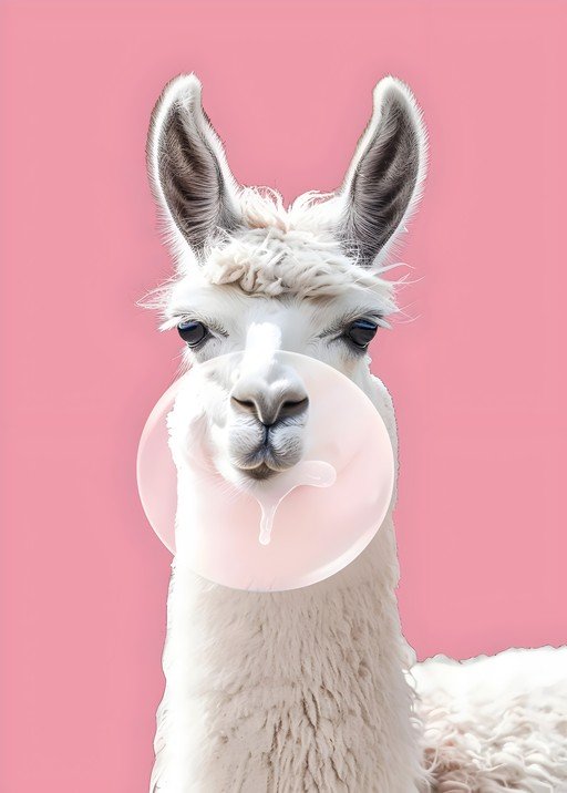 Llama Blowing Pink Bubblegum