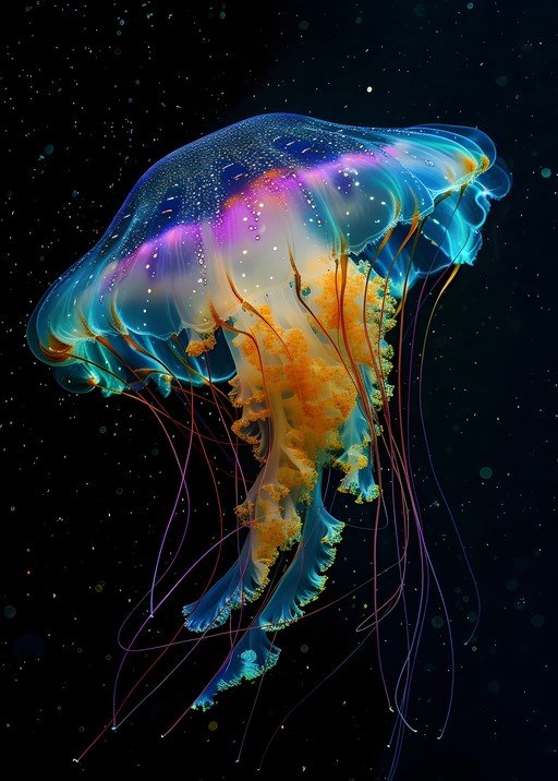 Bioluminescent Jellyfish in Deep Ocean