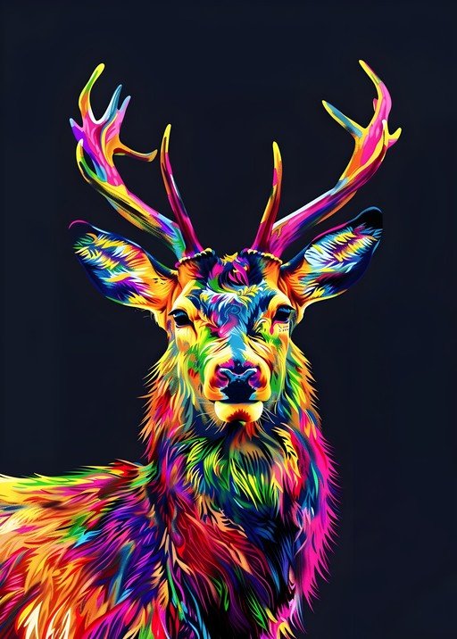 Vibrant Rainbow Deer Portrait