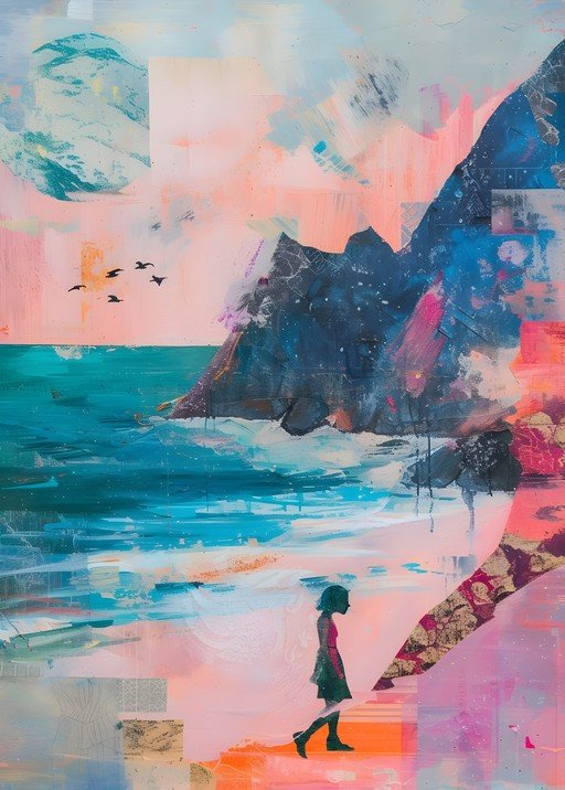 Abstract Coastal Scene with Solitary Figure