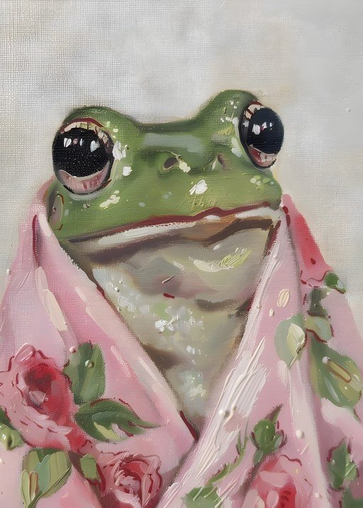 Whimsical Frog in Pink Kimono Painting