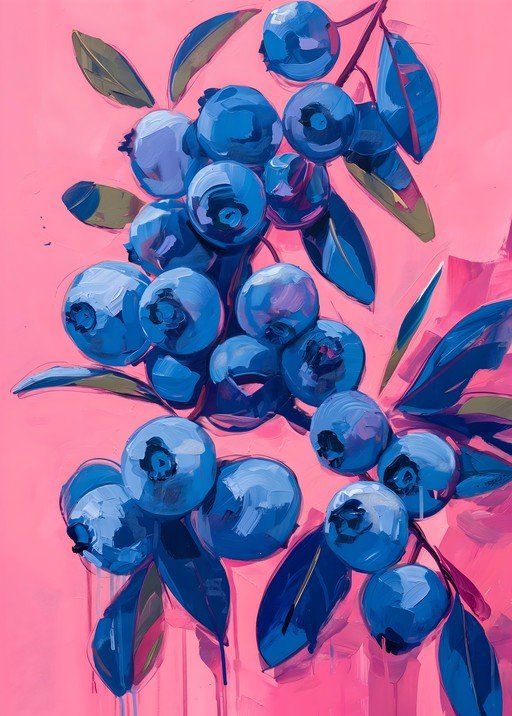 Vibrant Blueberry Art with Pink Background